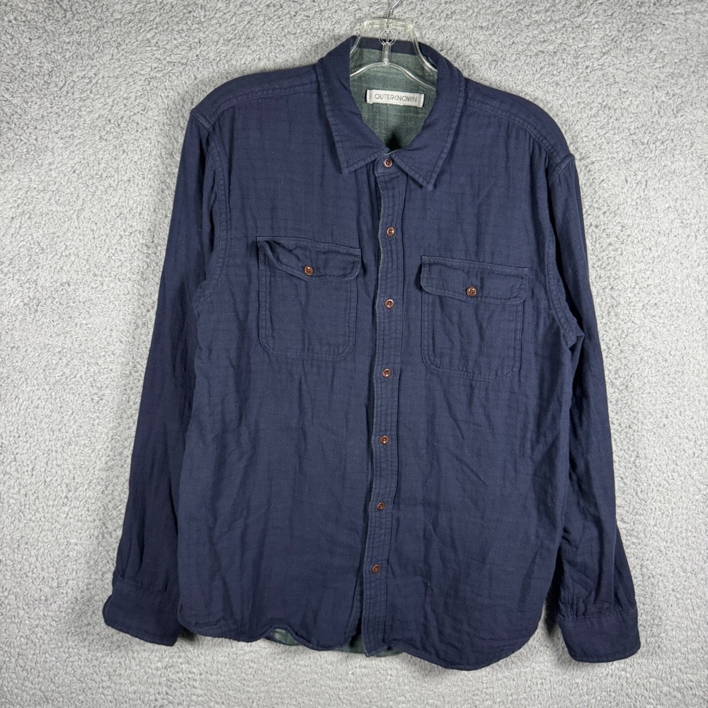 Outerknown Blanket Shirt Men Medium Navy Blue Regenerative Organic Cotton Button
